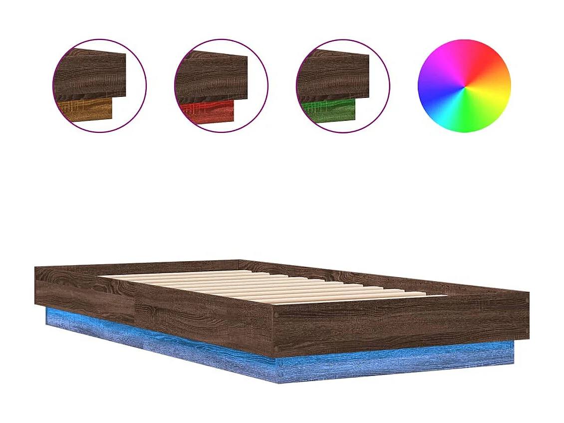 Estructura de cama con luces LED roble marrón 90x190 cm