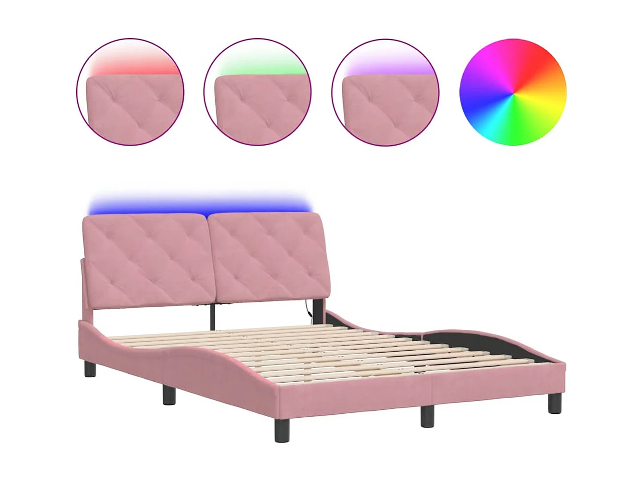 Bettgestell mit LED-Leuchten Rosa 140x200 cm Samt