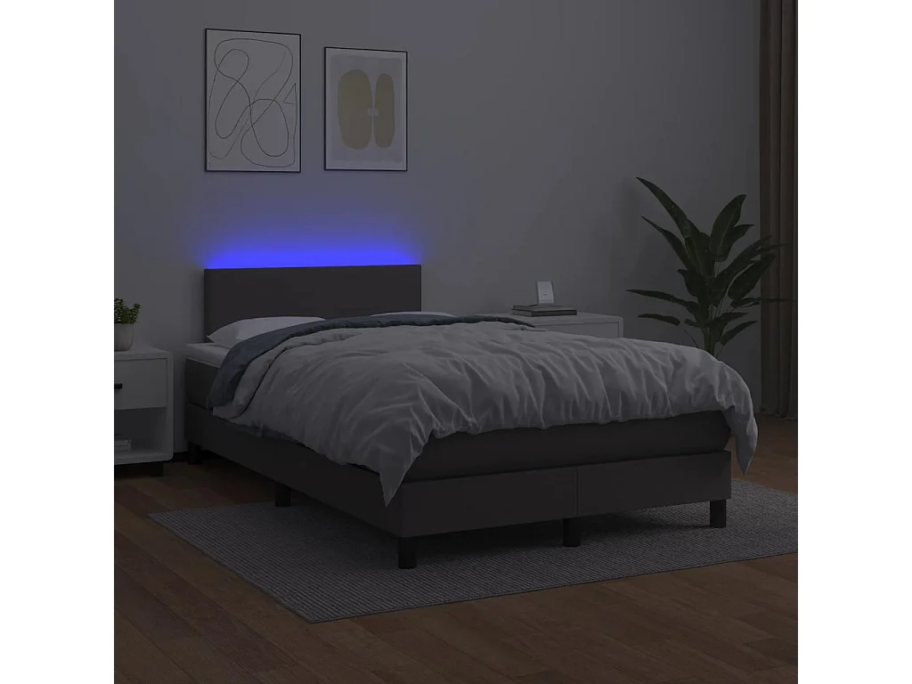 Giroletto Molle con Materasso e LED Grigio 120x190cm Similpelle
