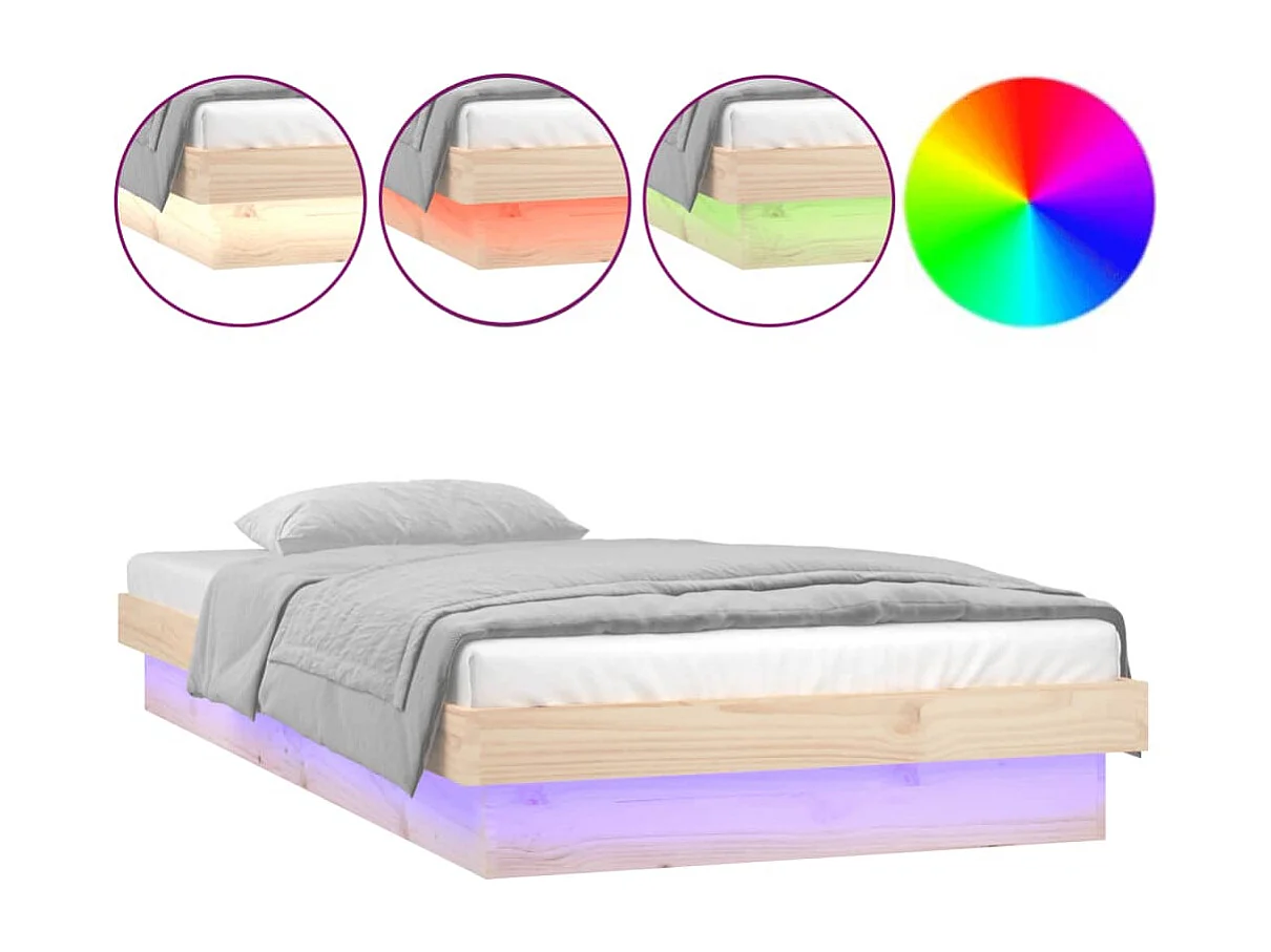 Cadre de lit à LED sans matelas 90x200 cm bois massif