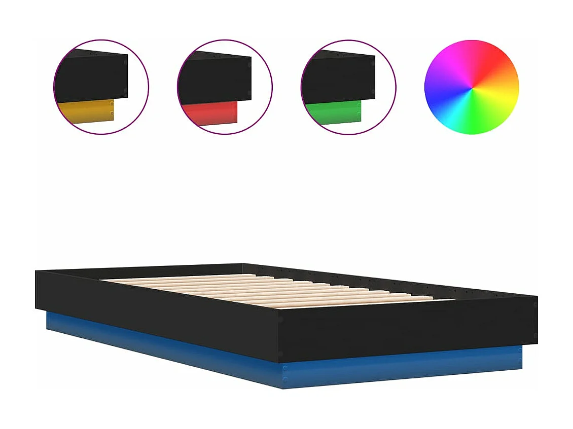 Cadre de lit sans matelas avec lumières LED noir 75x190 cm