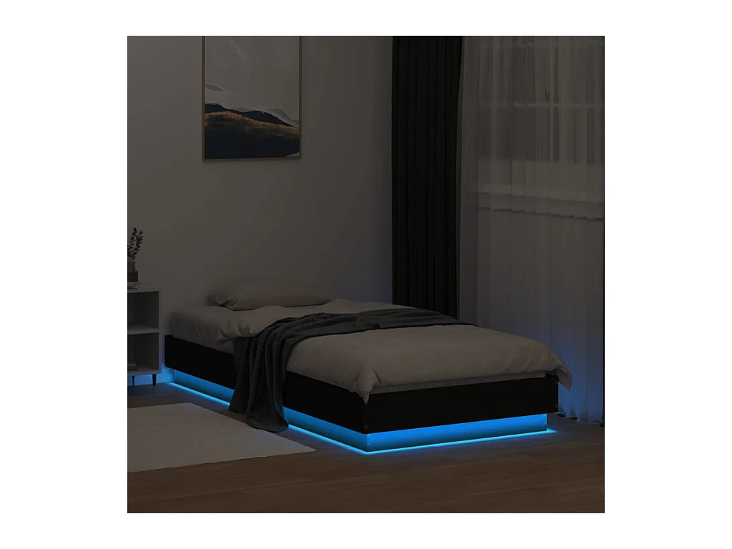 Cadre de lit sans matelas avec lumières LED noir 75x190 cm