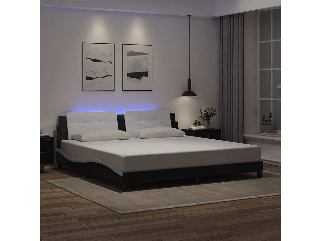 Giroletto con Luci LED Nero e Bianco 200x200 cm in Similpelle