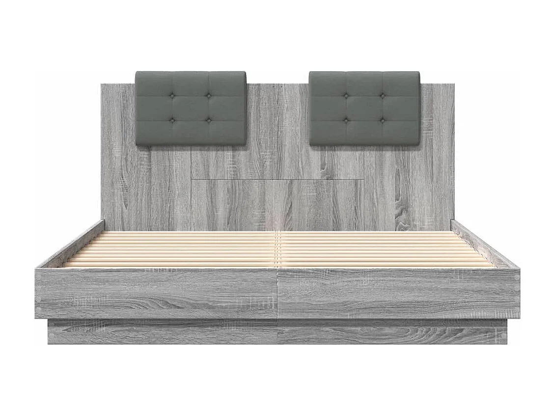 Bedframe met hoofdbord en LED grijs sonoma eiken 150x200 cm