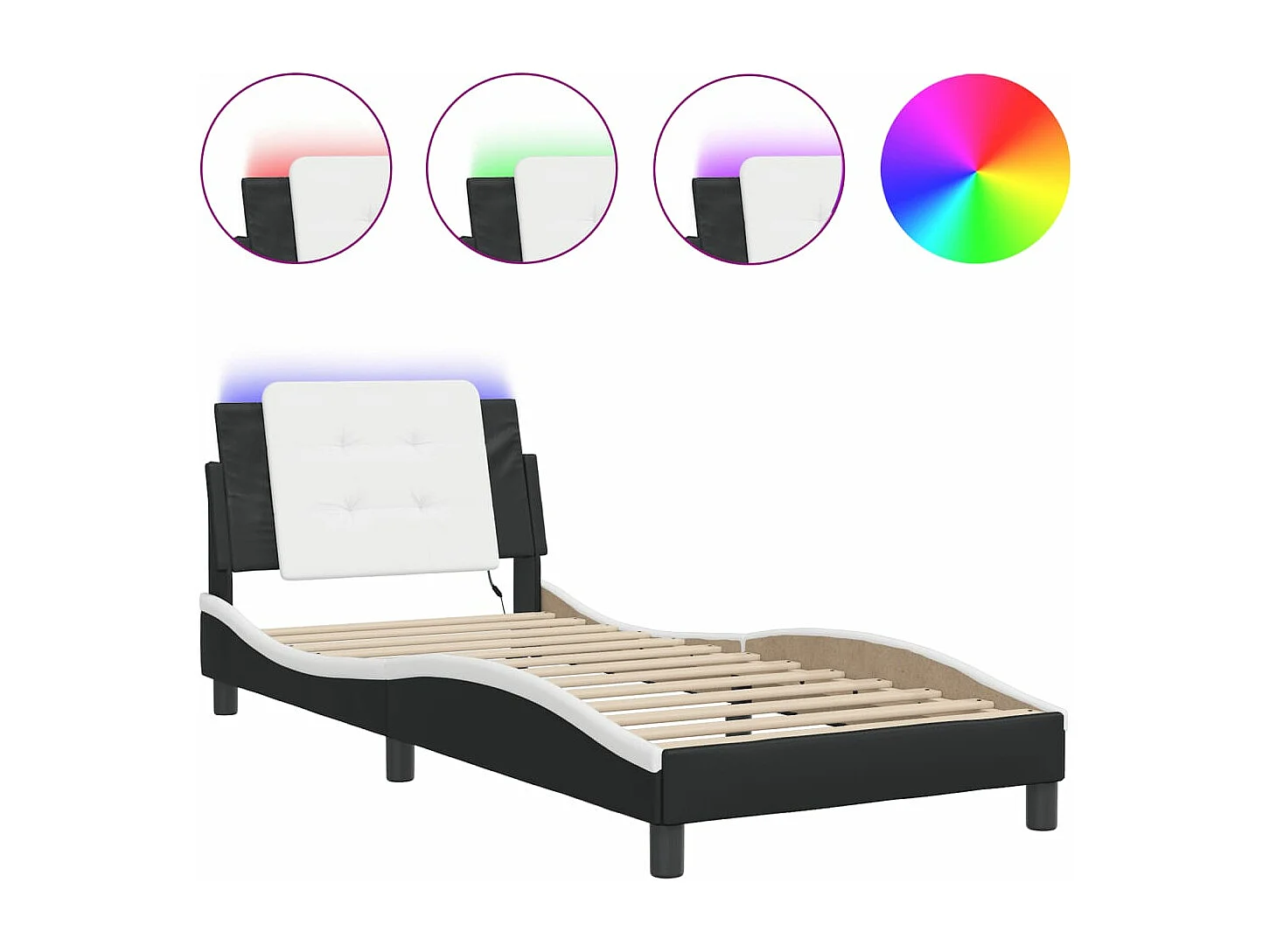 Cadre de lit avec LED sans matelas noir et blanc 100x200 cm