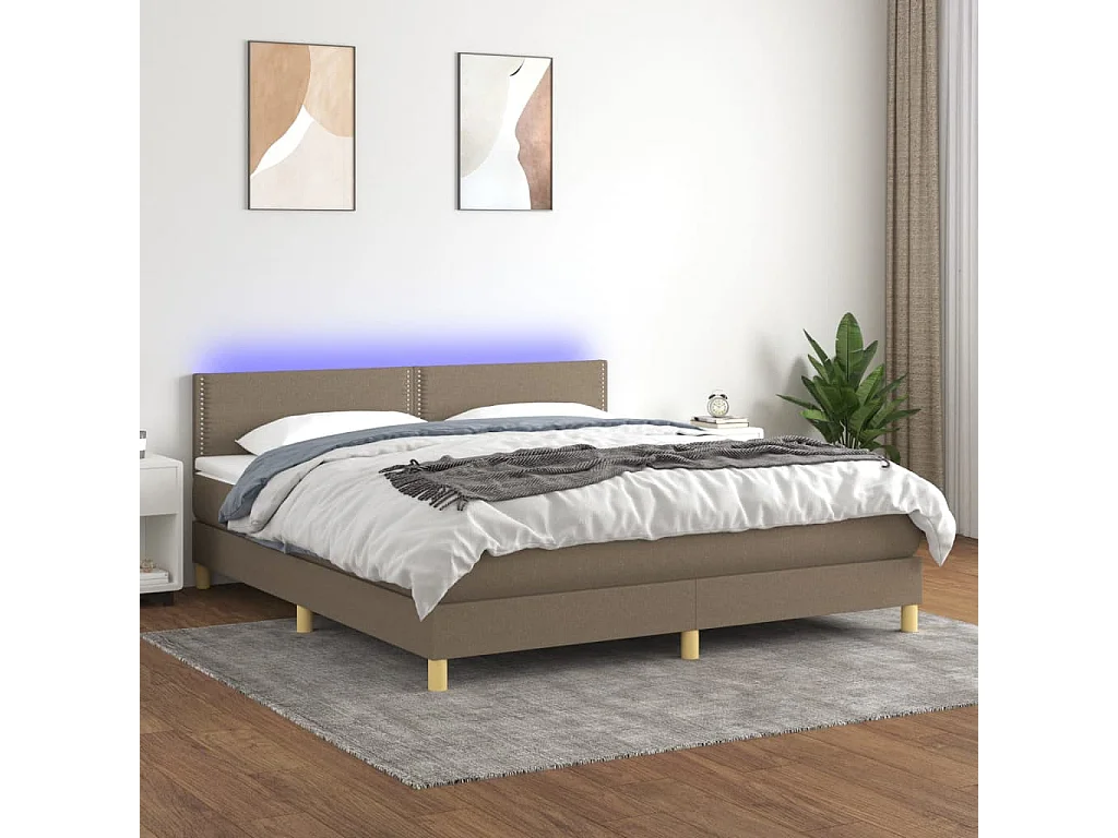 Cama box spring colchão/LED 160x200 cm tecido cinza-acastanhado