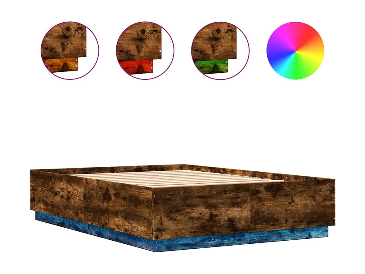 Cadre de lit avec LED sans matelas chêne fumé 120x200 cm