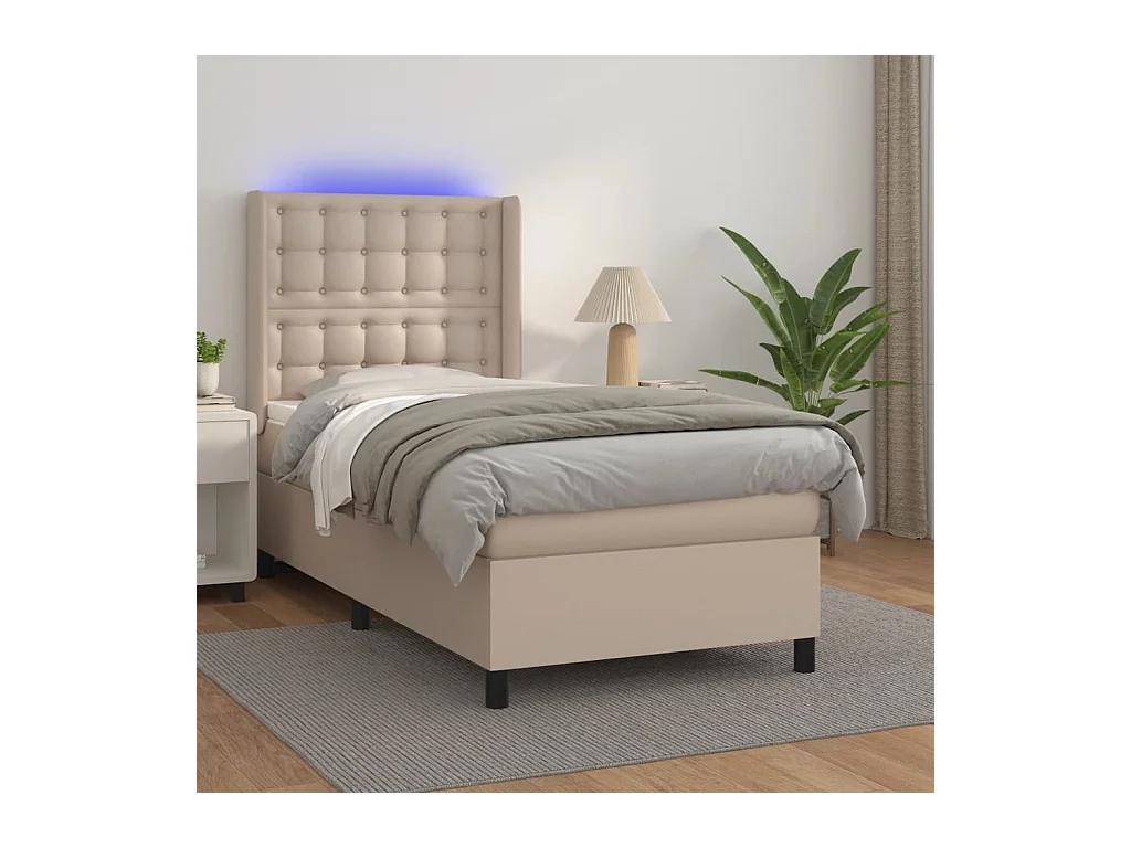 Giroletto Molle Materasso e LED Cappuccino 90x190 cm Similpelle