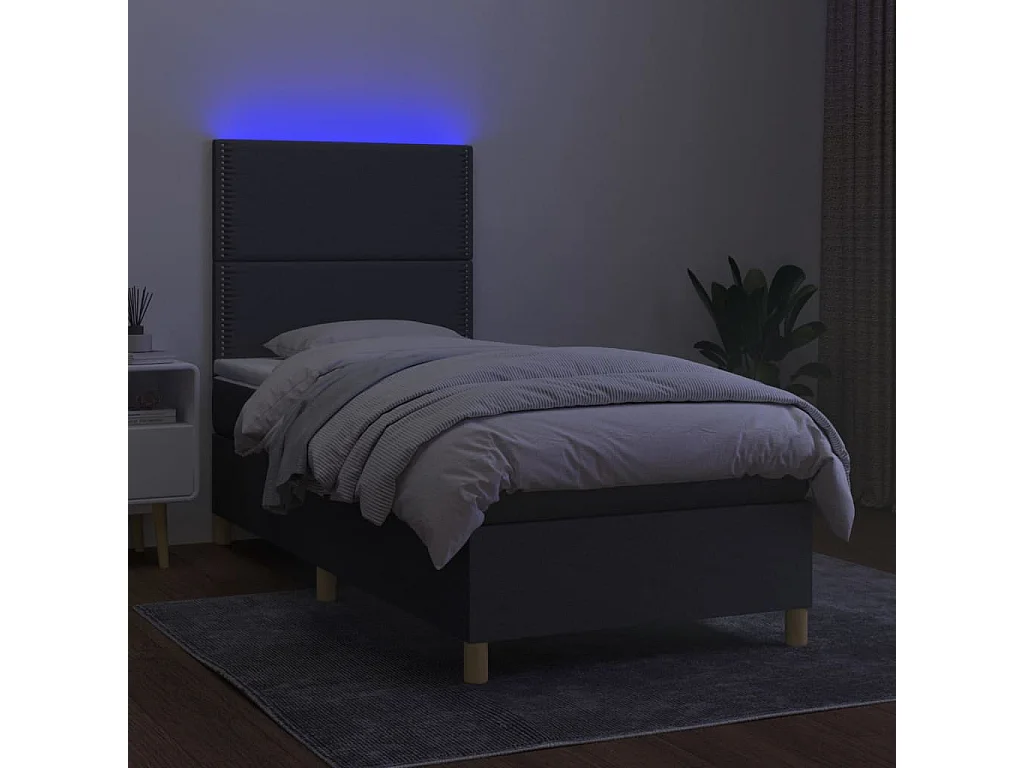 Letto a Molle Materasso e LED Grigio Scuro 90x190 cm in Tessuto