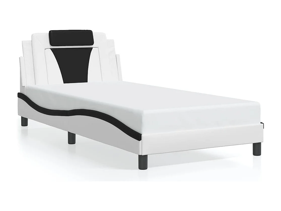 Bettgestell mit LED Weiß und Schwarz 100x200 cm Kunstleder