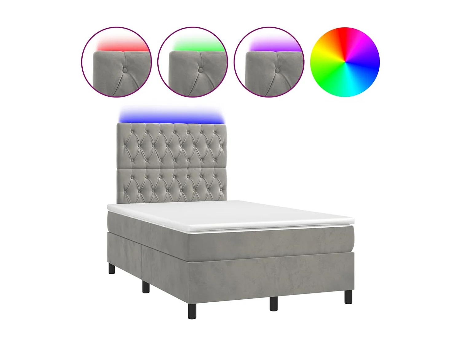 Sommier à lattes de lit avec matelas LED gris clair 120x190 cm