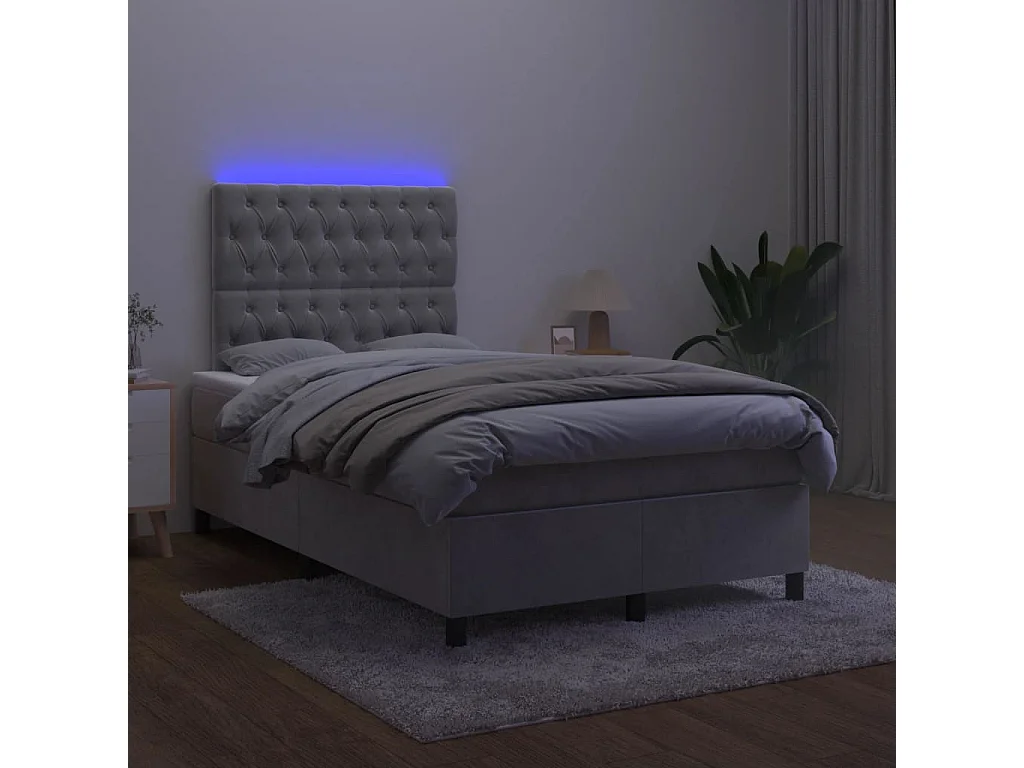 Sommier à lattes de lit avec matelas LED gris clair 120x190 cm