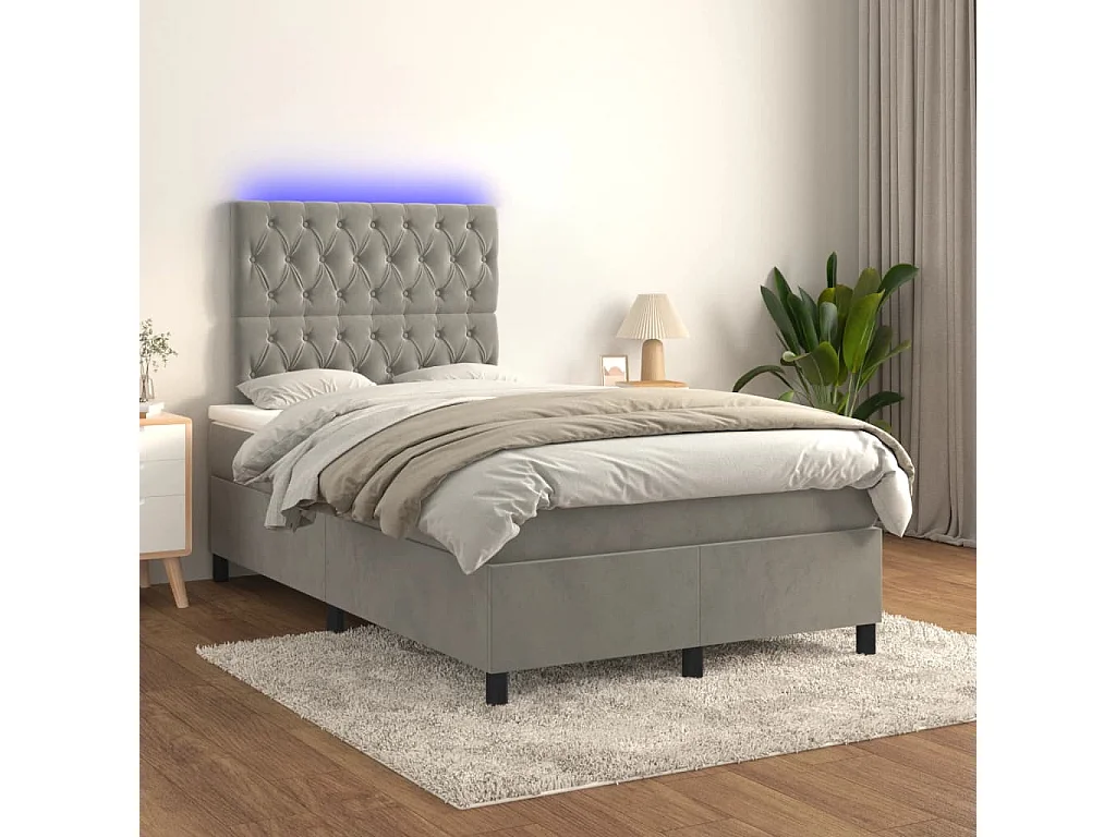 Sommier à lattes de lit avec matelas LED gris clair 120x190 cm