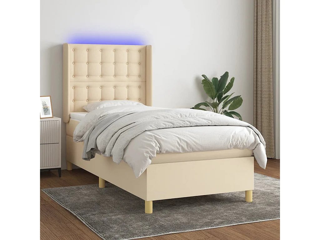 Sommier à lattes de lit matelas et LED Crème 80x200cm Tissu