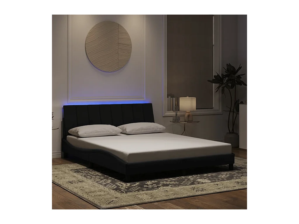 Bettgestell mit LED-Leuchten Schwarz 160x200 cm Samt