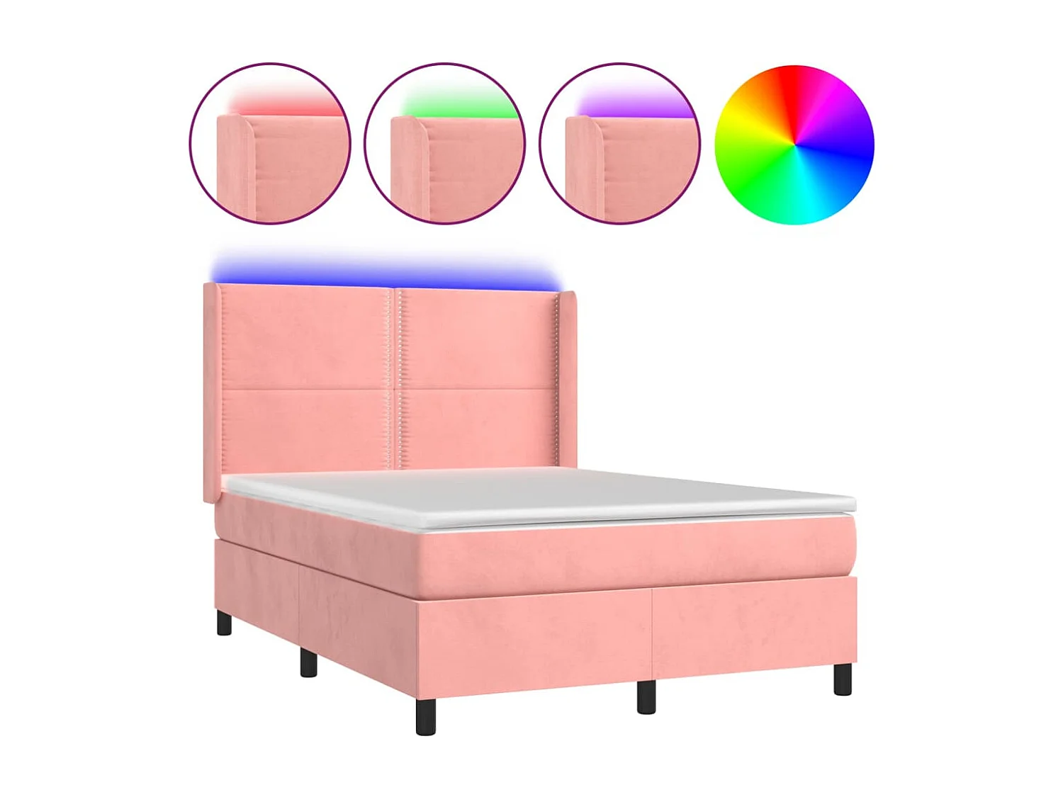 Cama box spring c/ colchão/LED 140x200 cm veludo rosa