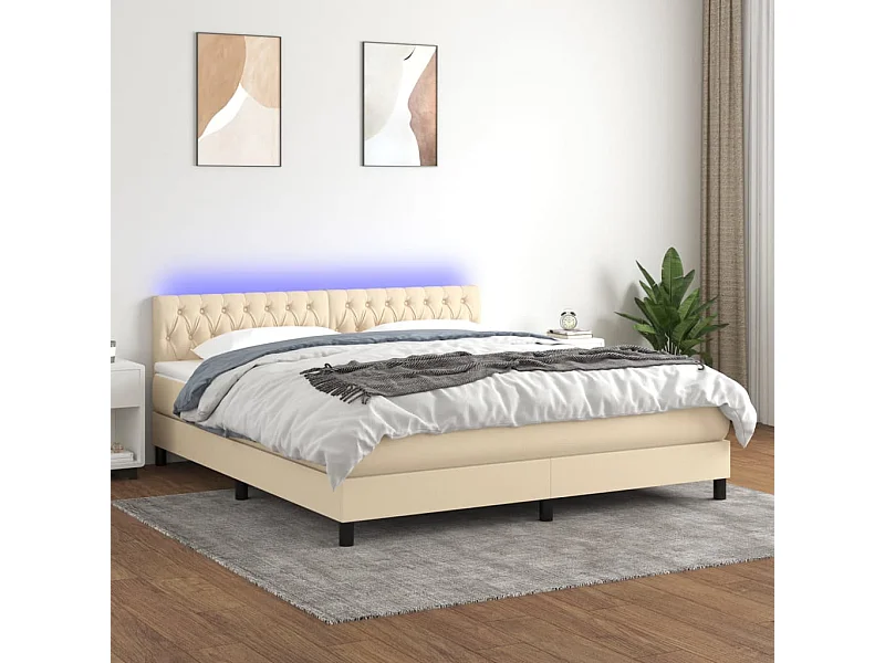 Letto a Molle con Materasso e LED Crema 180x200 cm in Tessuto