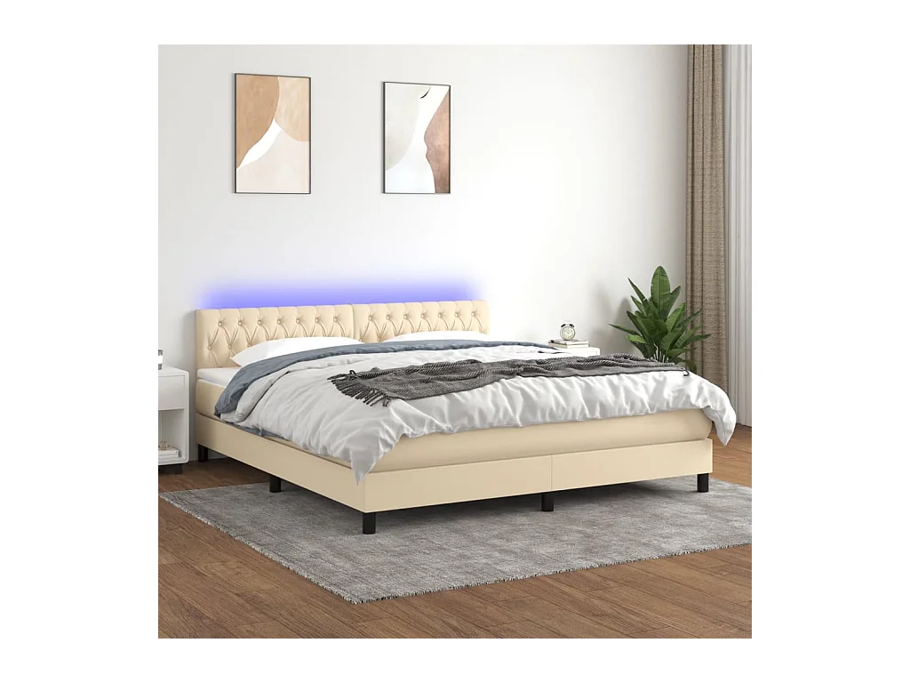 Sommier à lattes de lit avec matelas LED Crème 180x200 cm Tissu