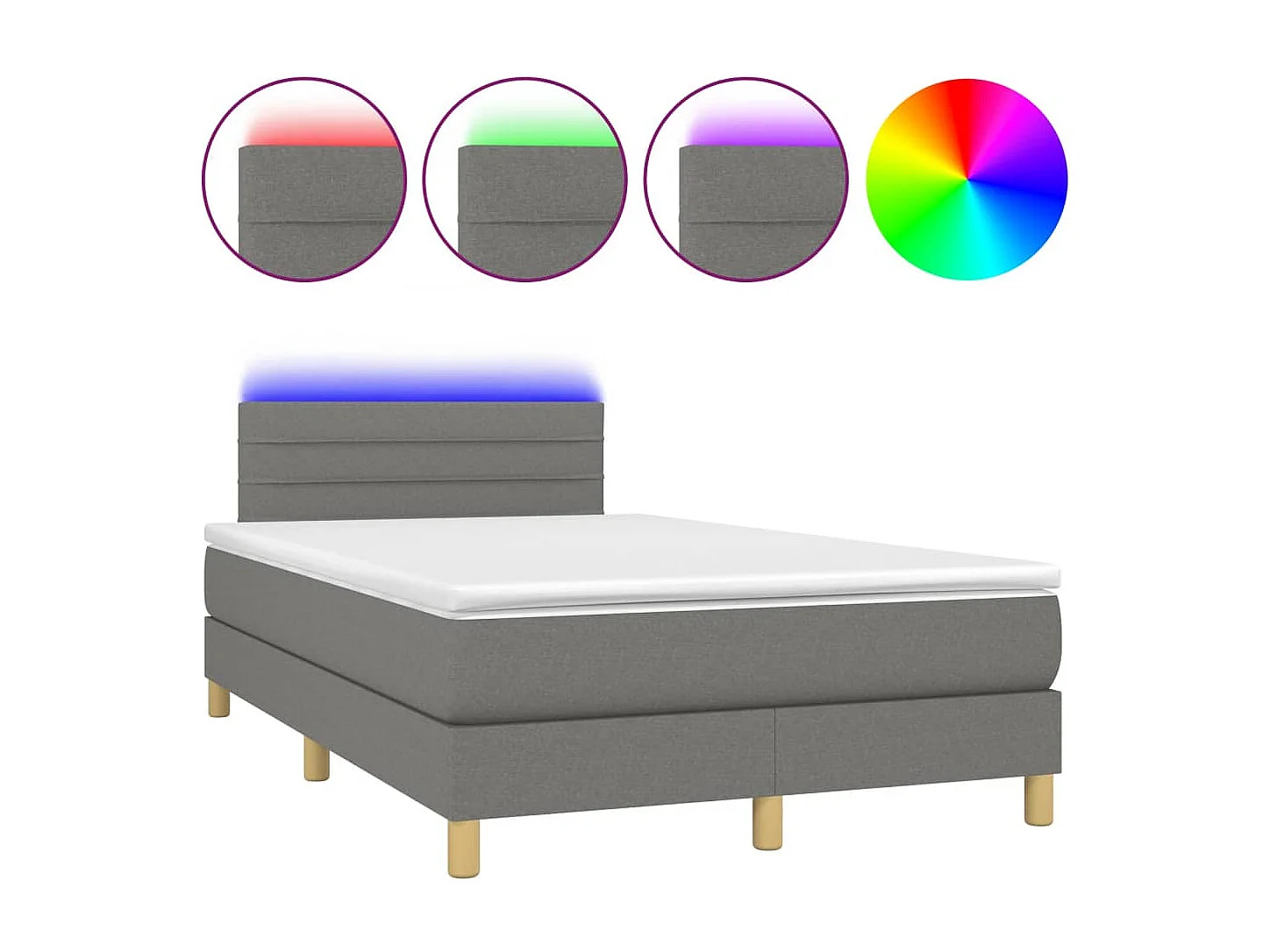 Sommier à lattes de lit matelas LED gris foncé 120x190 cm tissu
