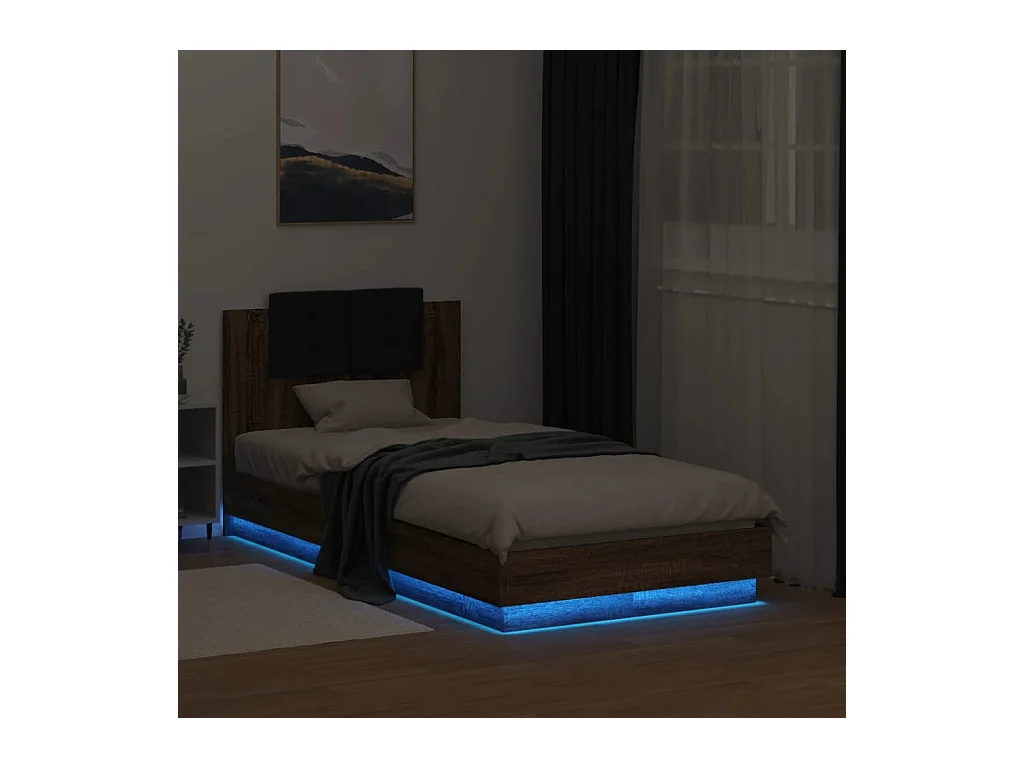 Cadre de lit avec LED sans matelas chêne marron 75x190 cm
