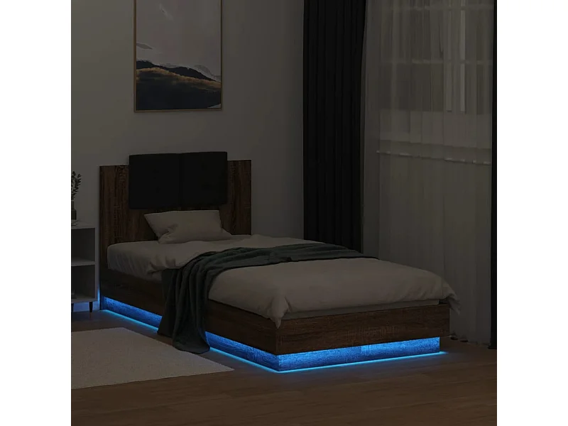 Giroletto con Testiera e LED Rovere Marrone 75x190 cm