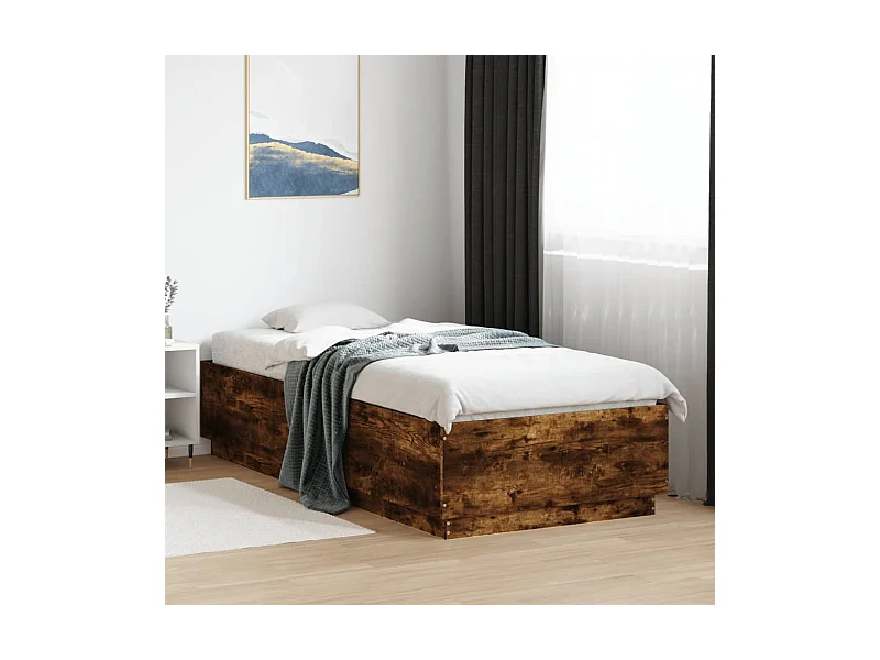 Cadre de lit avec LED sans matelas chêne fumé 90x200 cm