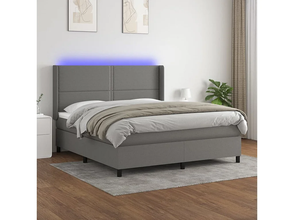Letto a Molle Materasso e LED Grigio Scuro 180x200cm in Tessuto