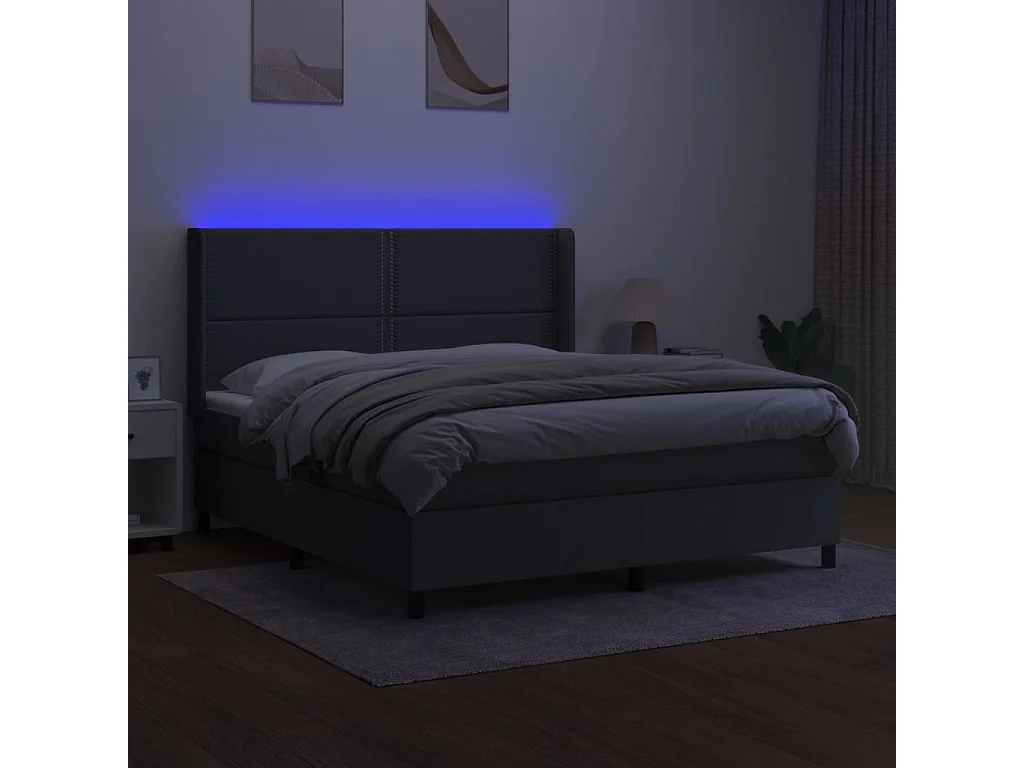 Letto a Molle Materasso e LED Grigio Scuro 180x200cm in Tessuto