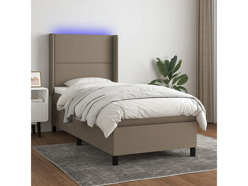 Letto a Molle con Materasso e LED Tortora 90x200 cm in Tessuto