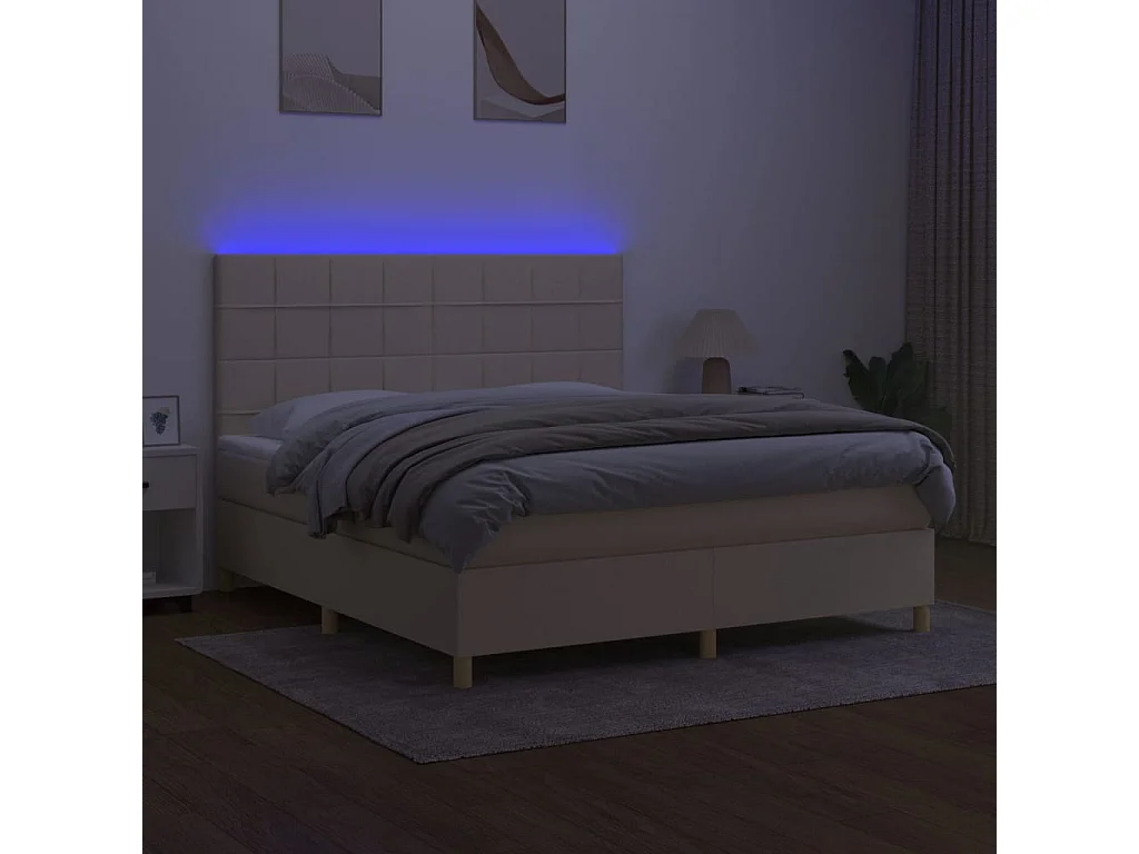 Sommier à lattes de lit et matelas et LED Crème 180x200cm Tissu
