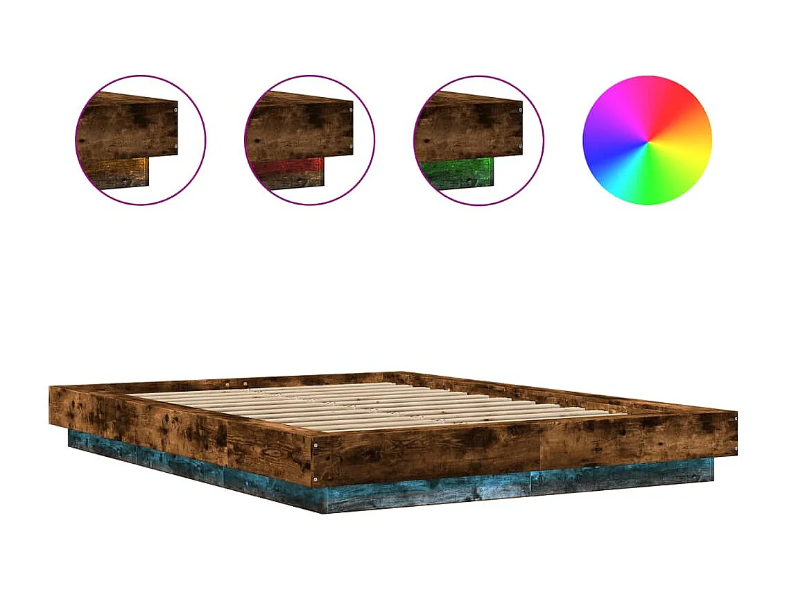 Cadre de lit et lumières LED sans matelas chêne fumé 120x200 cm
