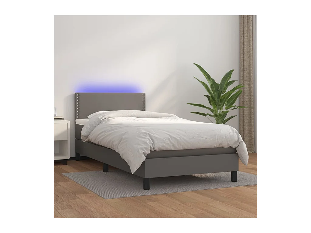 Sommier à lattes de lit et matelas LED Gris 80x200cm Similicuir