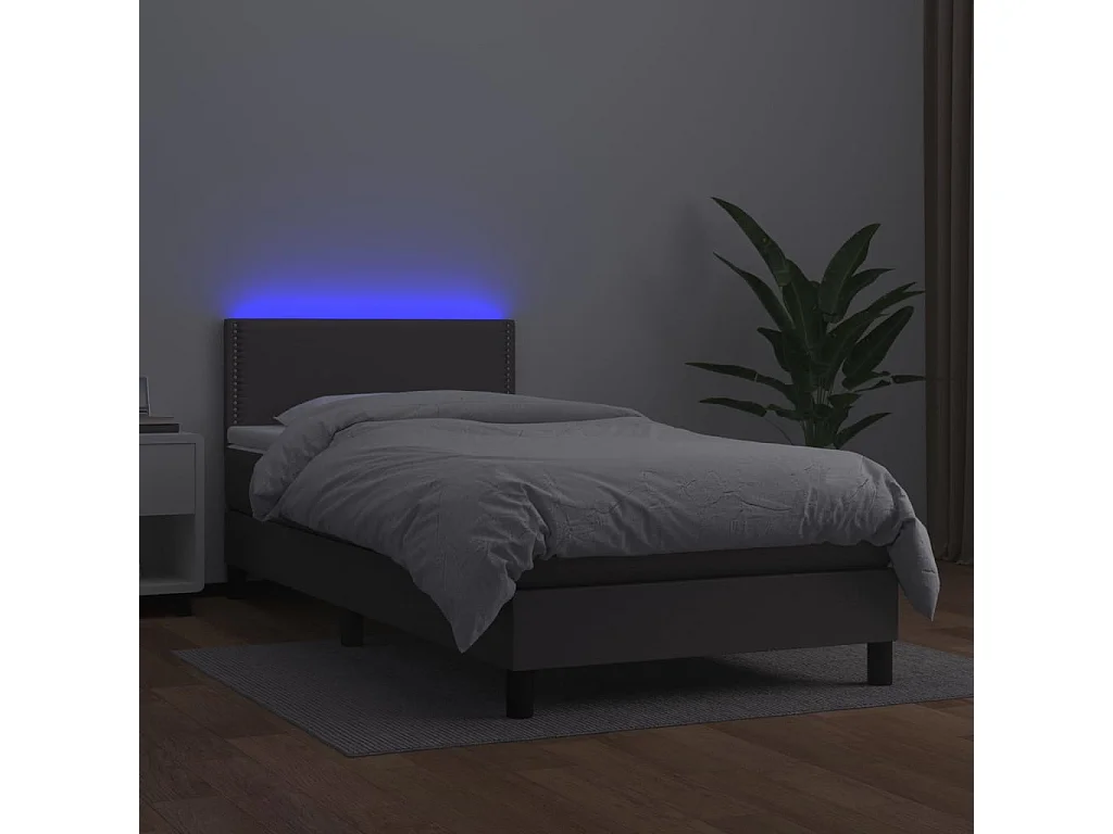 Giroletto Molle con Materasso e LED Grigio 80x200cm Similpelle