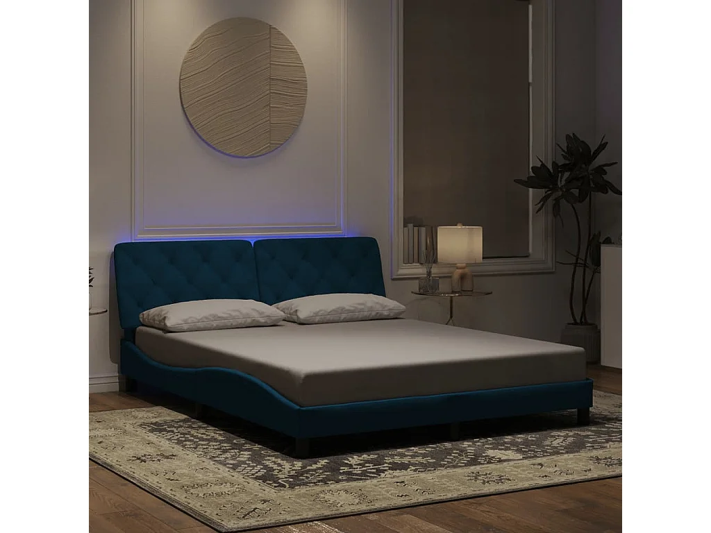 Cadre de lit avec LED sans matelas bleu 160x200 cm velours