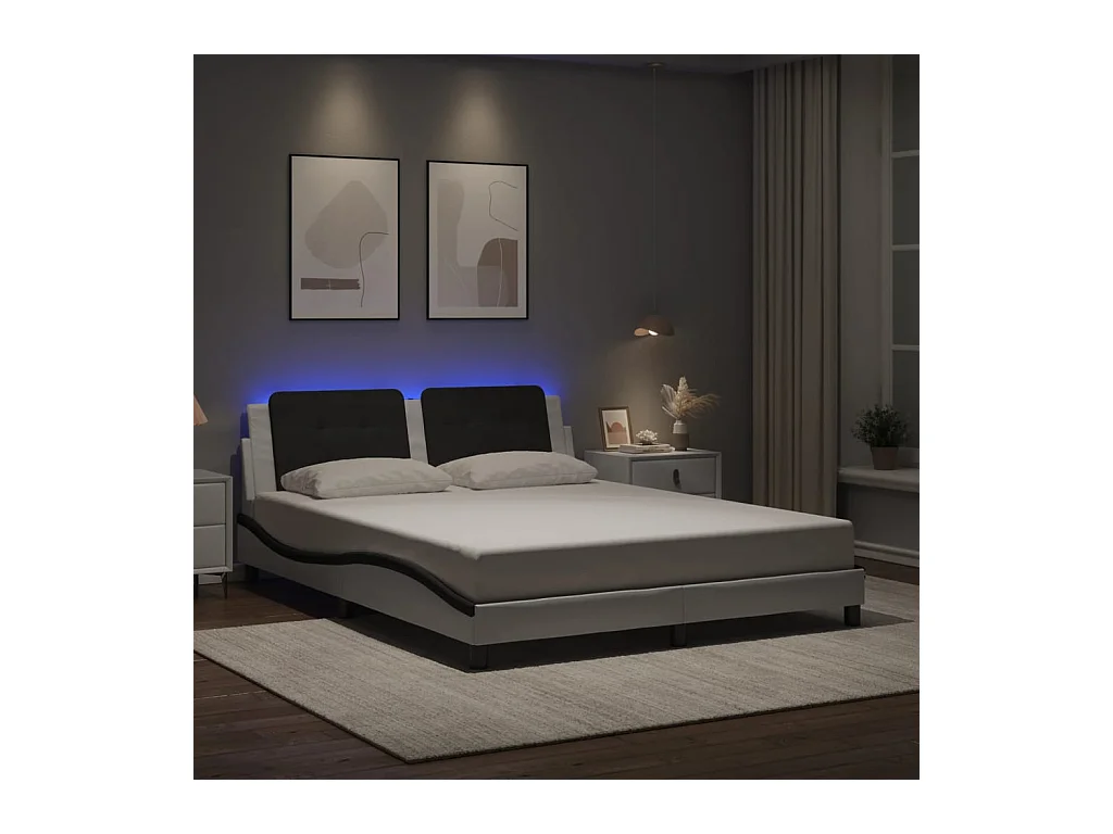 Cadre de lit avec LED sans matelas blanc et noir 160x200 cm