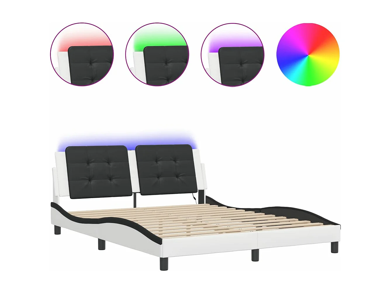 Cadre de lit avec LED sans matelas blanc et noir 160x200 cm