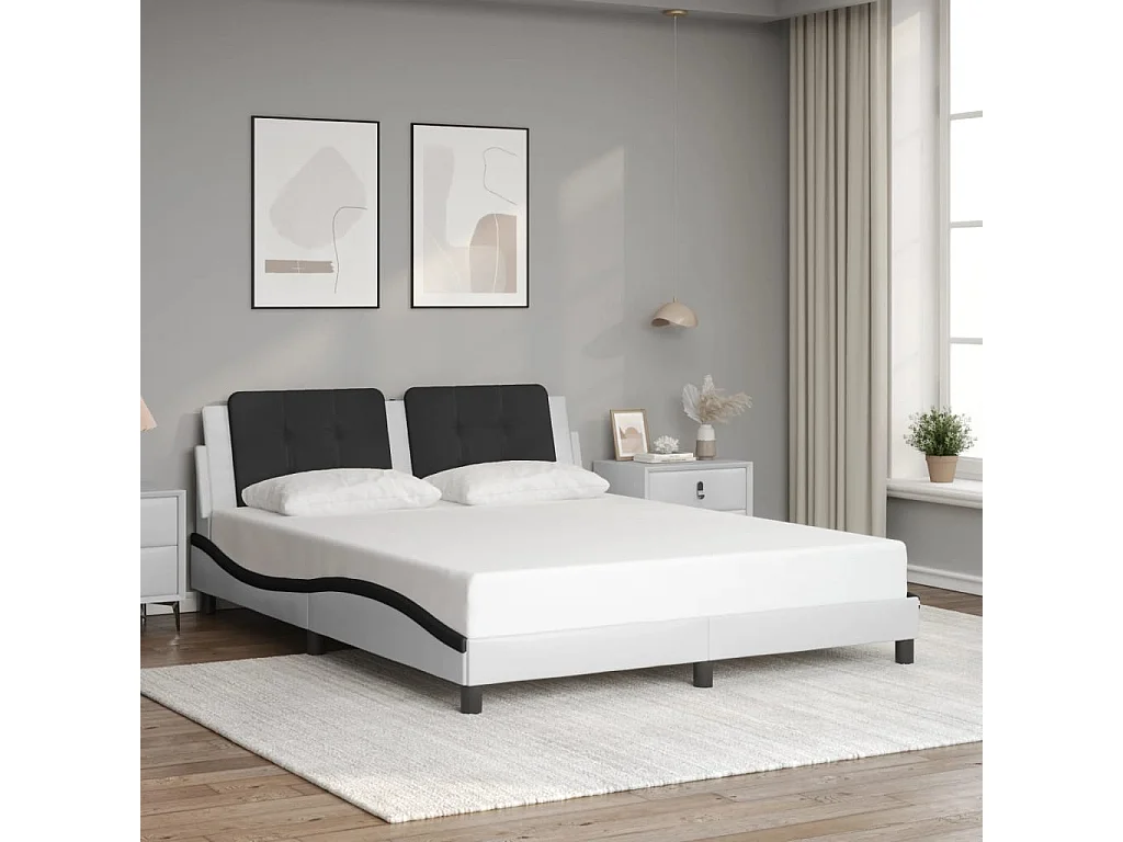 Cadre de lit avec LED sans matelas blanc et noir 160x200 cm