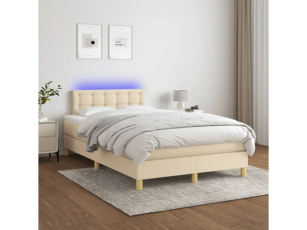 Sommier à lattes de lit matelas et LED crème 120x190 cm tissu
