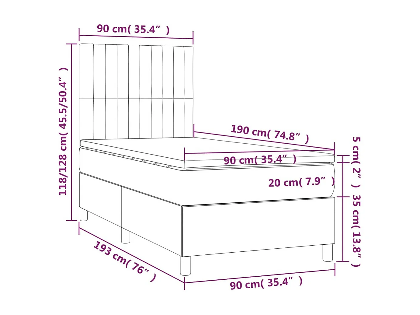Boxspring met matras en LED stof taupe 90x190 cm