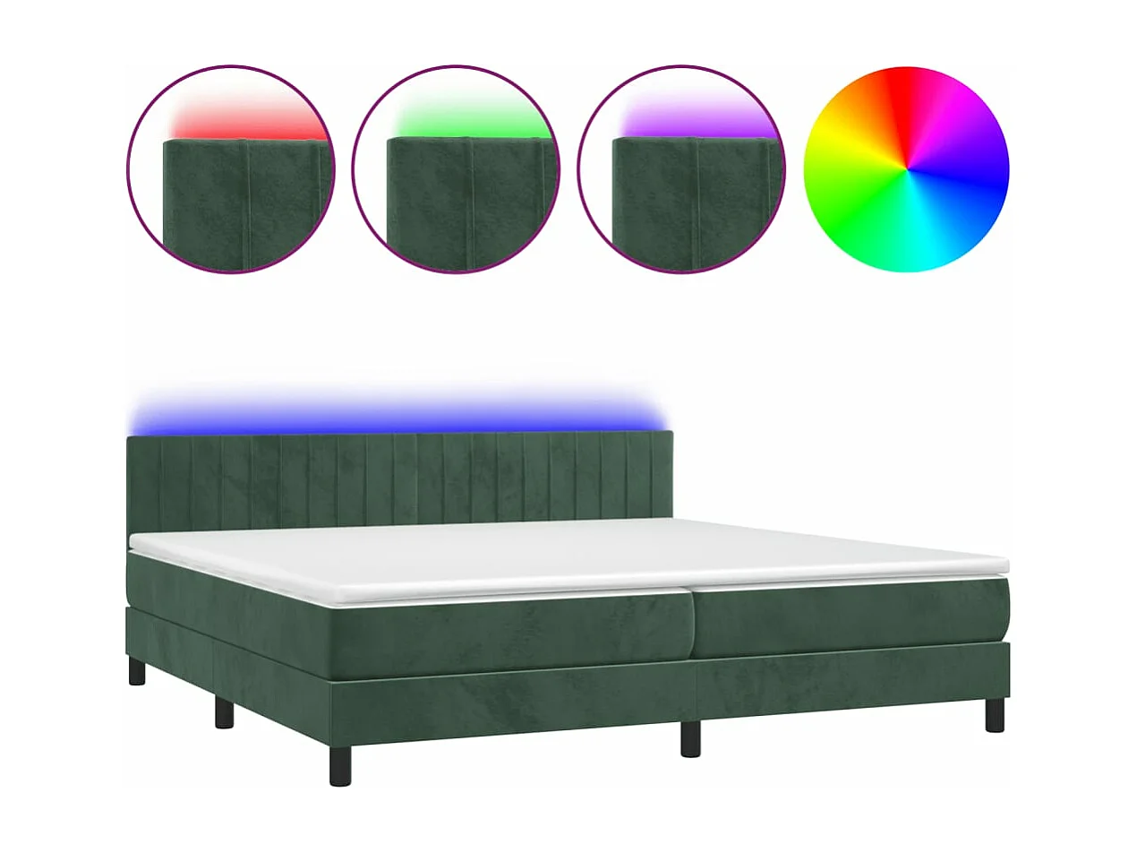 Sommier à lattes de lit avec matelas LED Vert foncé 200x200 cm