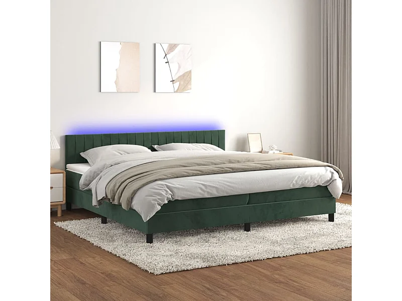 Sommier à lattes de lit avec matelas LED Vert foncé 200x200 cm