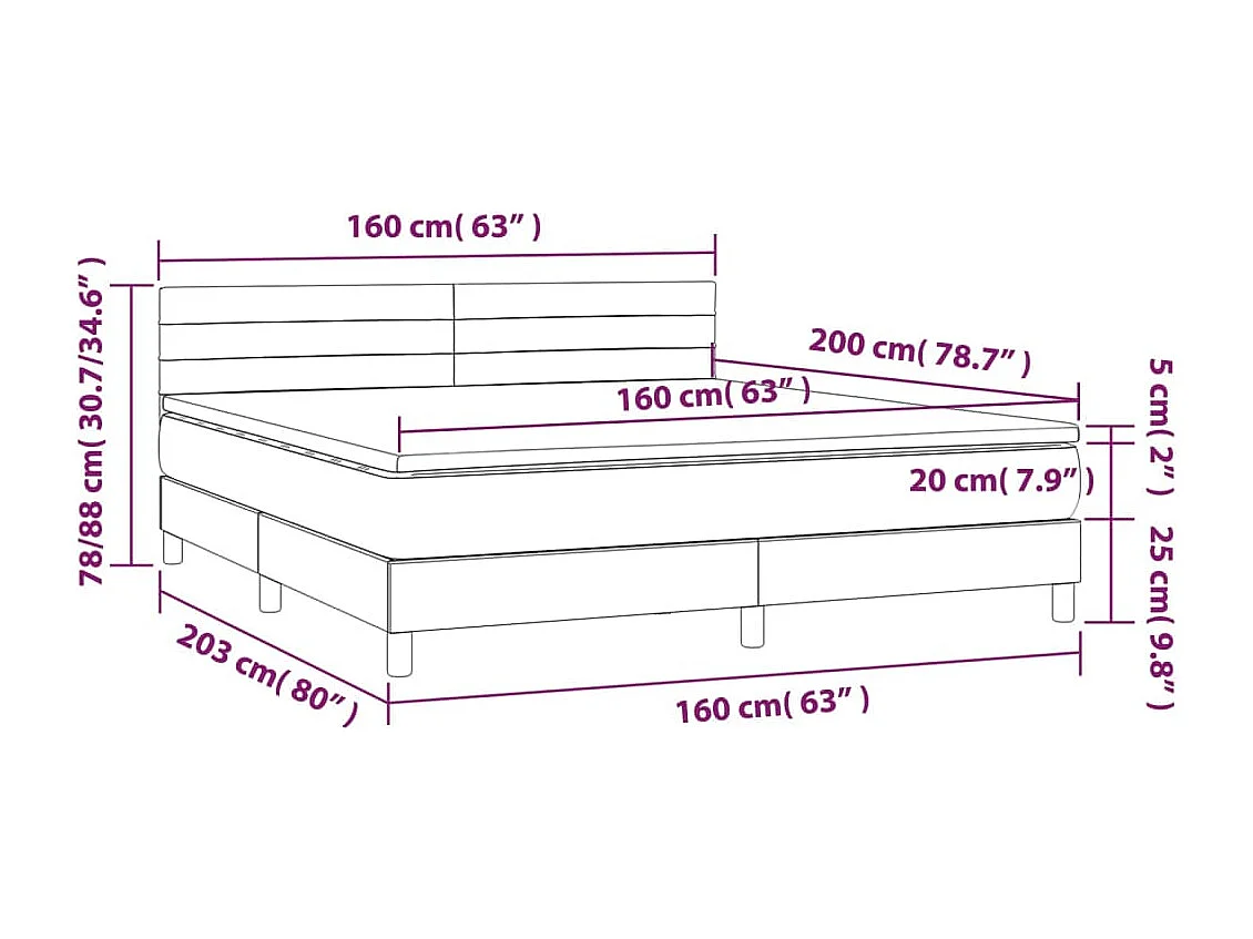 Cama box spring colchón y luces LED tela crema 160x200 cm