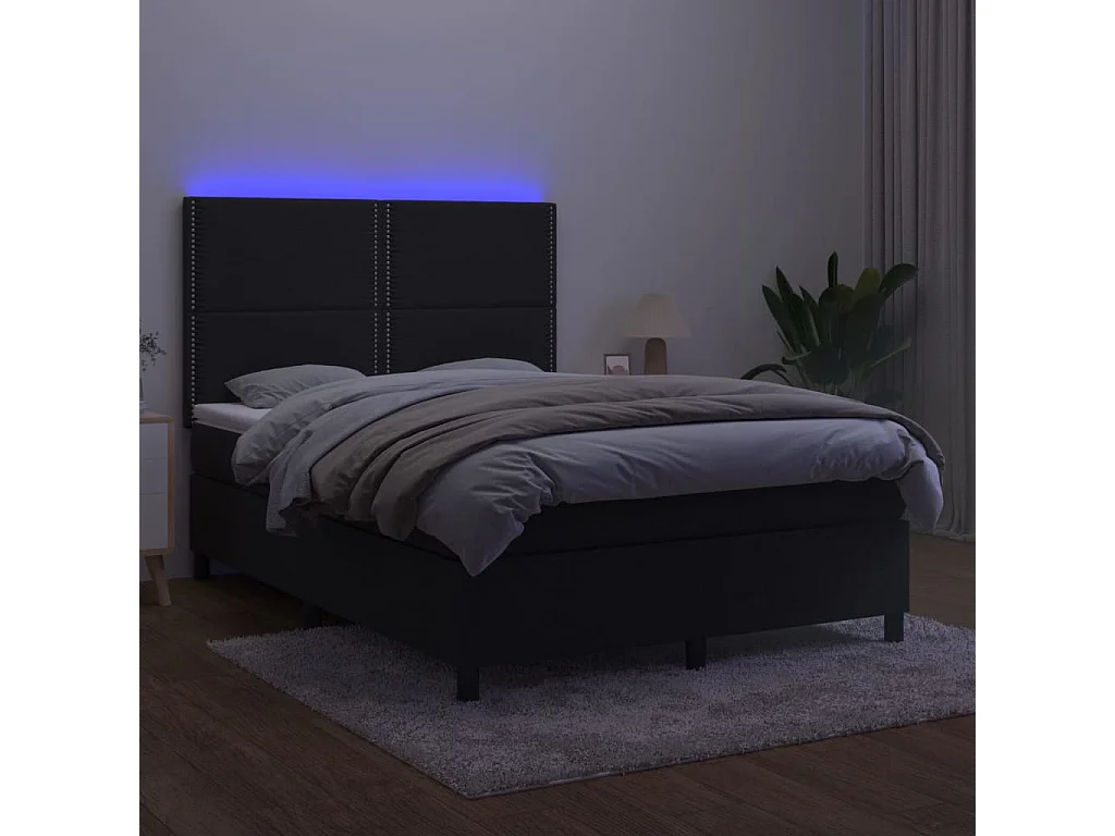 Cama box spring colchón y LED terciopelo negro 140x200 cm