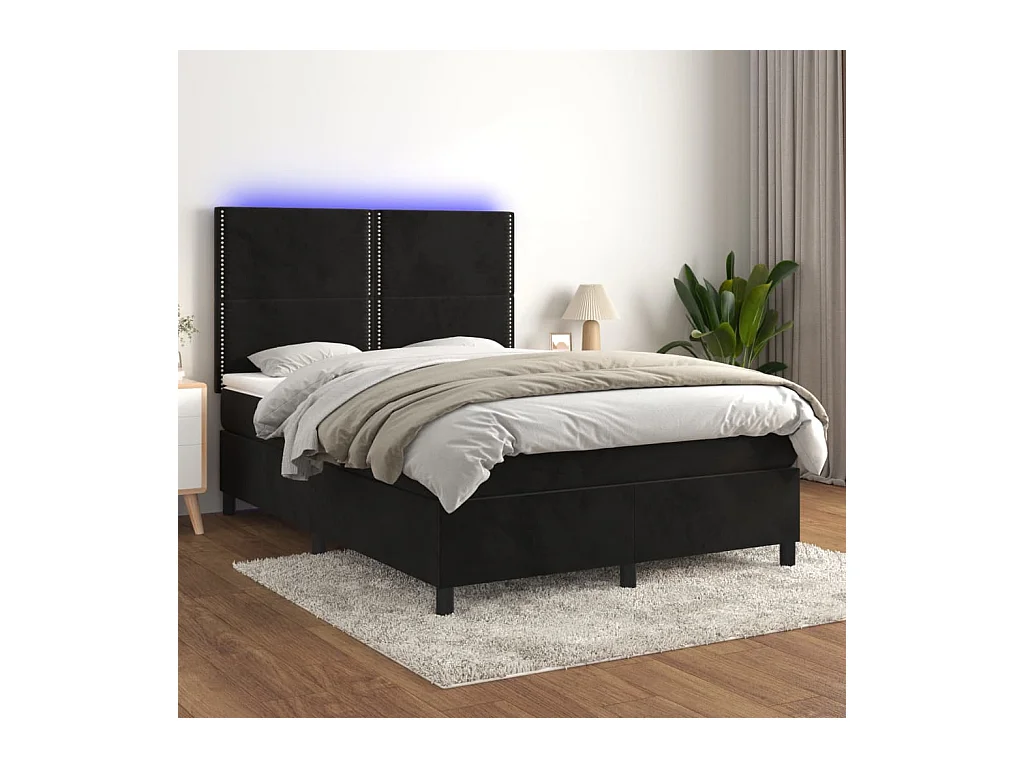 Boxspringbett mit Matratze & LED Schwarz 140x200 cm Samt