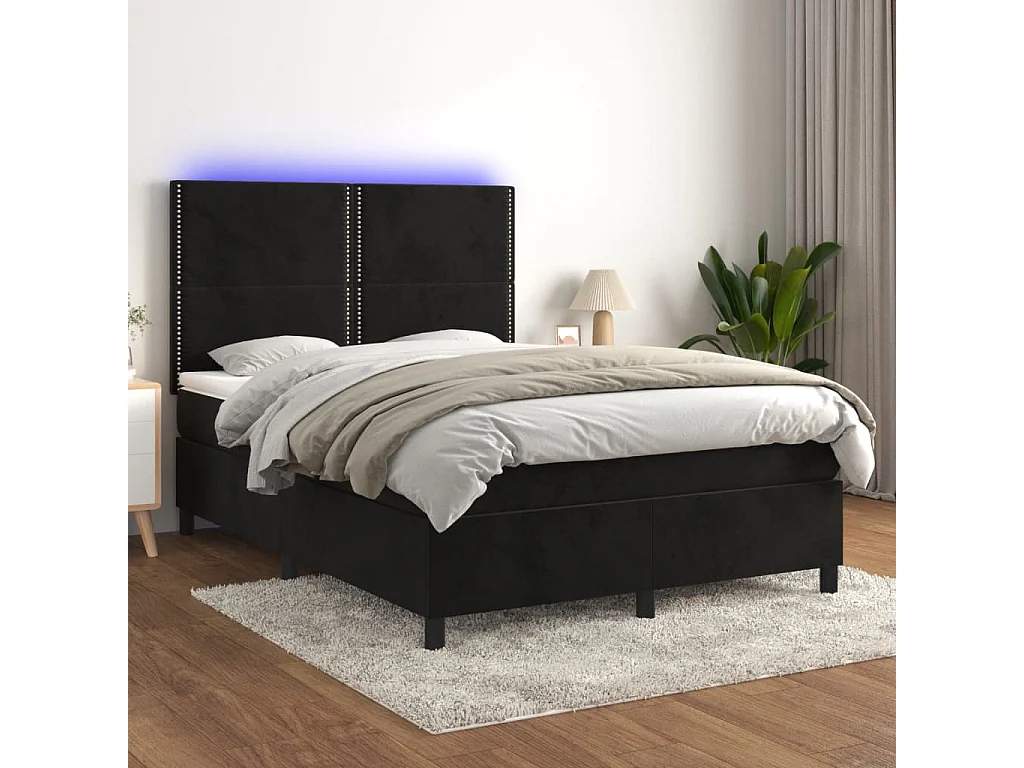 Sommier à lattes de lit matelas et LED Noir 140x200 cm Velours