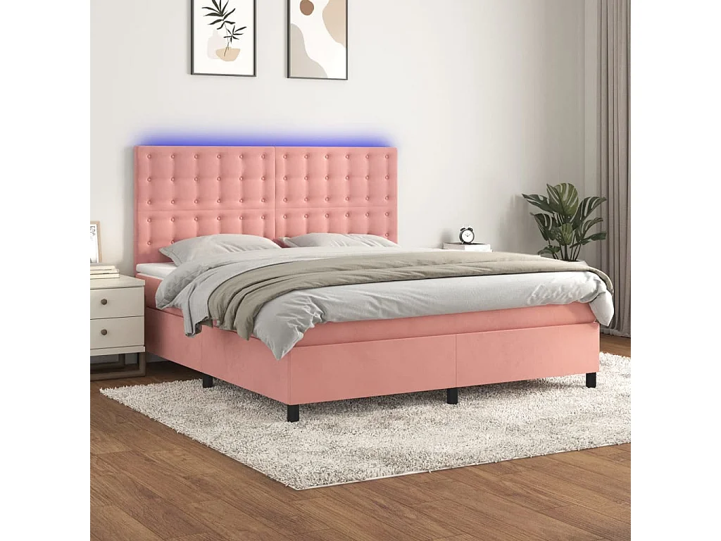 Sommier à lattes de lit matelas et LED Rose 180x200 cm Velours