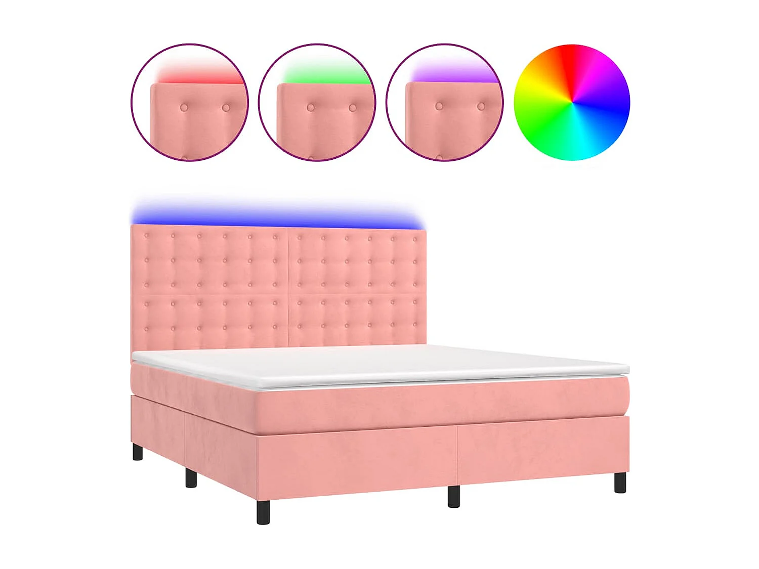 Sommier à lattes de lit matelas et LED Rose 180x200 cm Velours