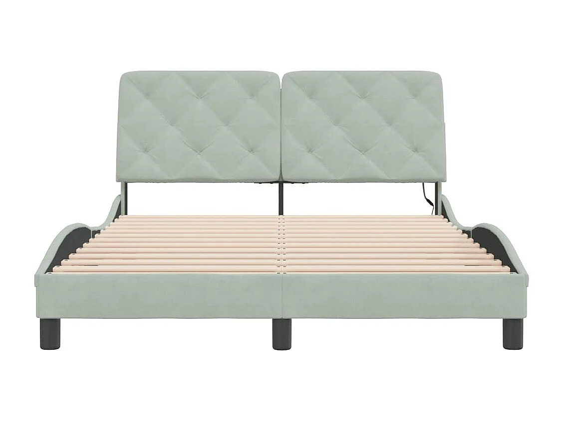 Estrutura de cama c/ luzes LED 140x190 cm veludo cinzento-claro