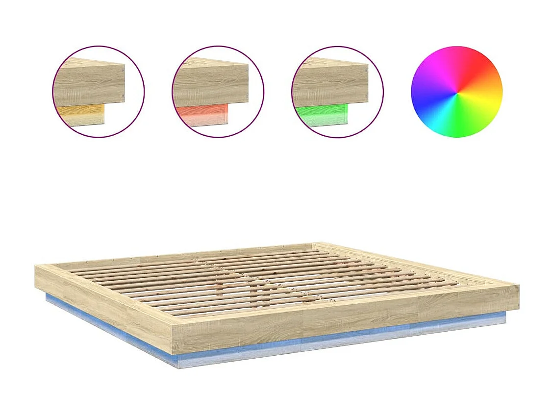 Bettgestell mit LED Sonoma-Eiche 200x200 cm Holzwerkstoff