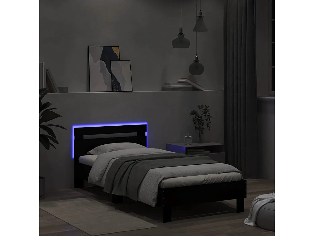 Cadre de lit sans matelas avec lumières LED noir 100x200 cm